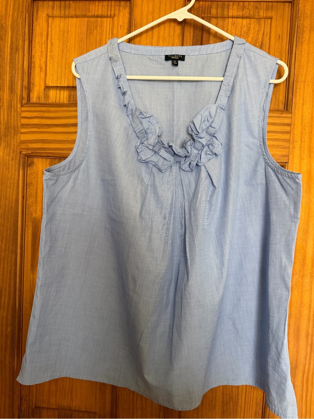 Talbots Blue  Ruffle Scoop Neck Sleeveless Blouse - Picture 2 of 9